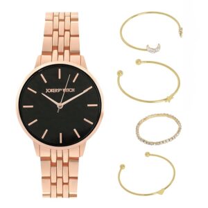 joker & witch stainless steel women joker&witch astra analogue watch bracelet stack, black dial, rose gold band